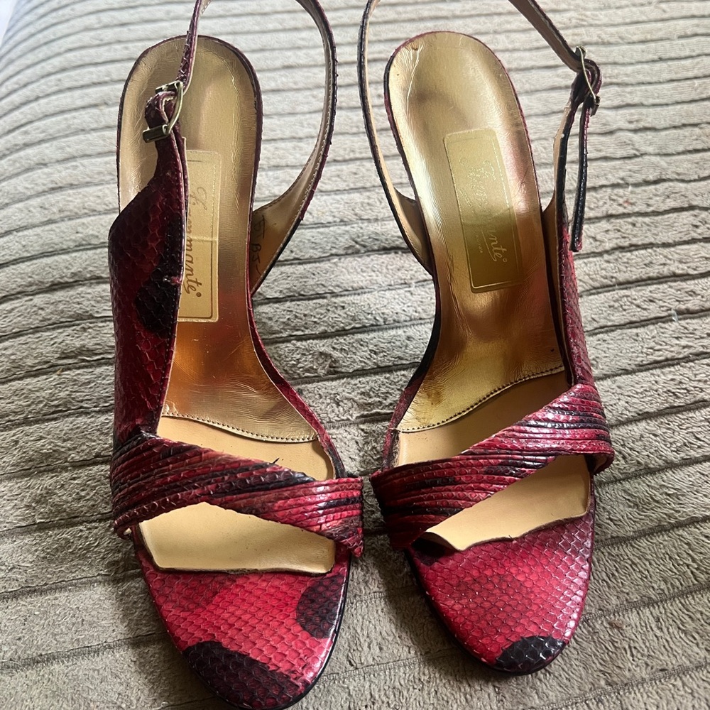 FAMMANTE red snakeskin Women's Heels  SIZE 5 vintage shoes sandals